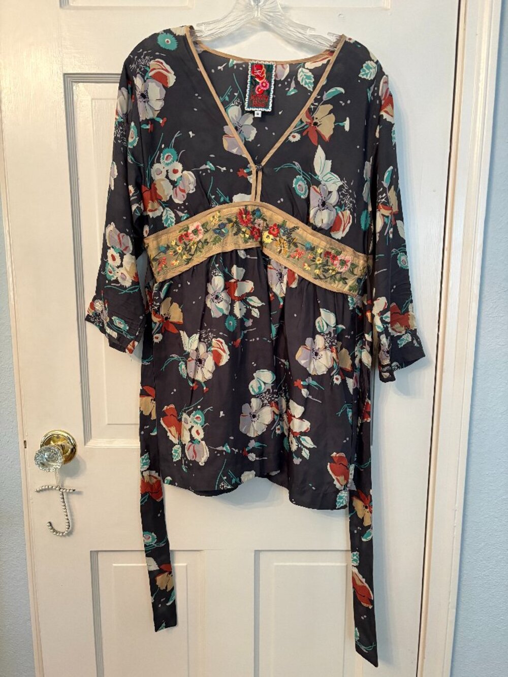 Johnny Was dark gray silk floral tunic